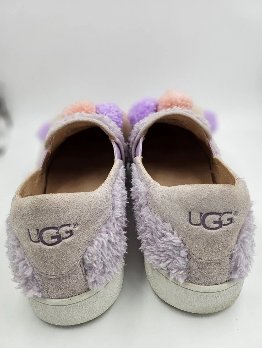UGGS LAVENDER FOG RICCI FLUFF POM POM SLIP-ON SNEAKERS SHOES,ADULT SIZE US 9.5